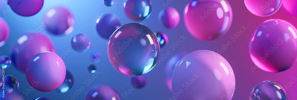 Vibrant pink and blue bubbles float in a fantasy, dream-like digital 3D rendered composition. Vibrant pink and blue bubbles float in a fantasy, dream-like digital 3D rendered composition.