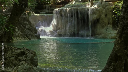 one of the waterfalls of the erawan cascade in kanchanaburi province thailand 4k SBV 348925789 4K  photo