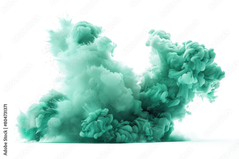 Fototapeta premium Vibrant green smoke bomb clouds exploding on transparent background.