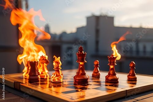 the chessboard on top of the building caught fire