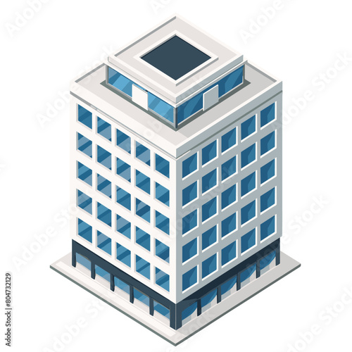 A blue isometric building with a street in front of it