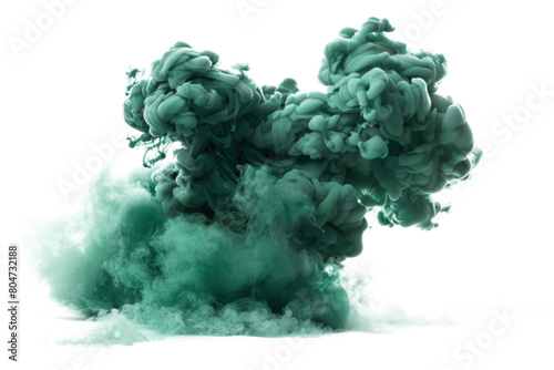 Vibrant green smoke bomb clouds exploding on transparent background.