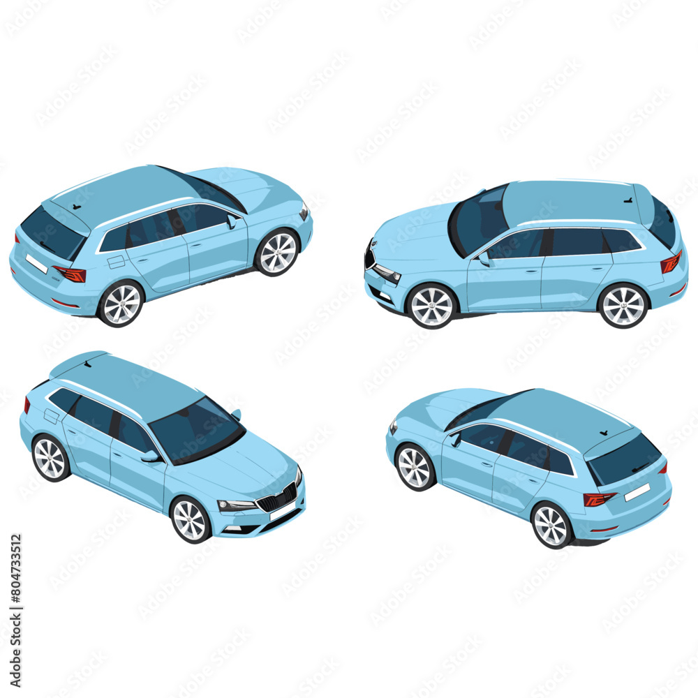 A collection of images featuring a blue car in various positions