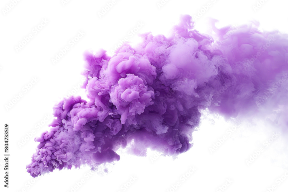 Fototapeta premium Vivid purple smoke cloud explosion on transparent background.