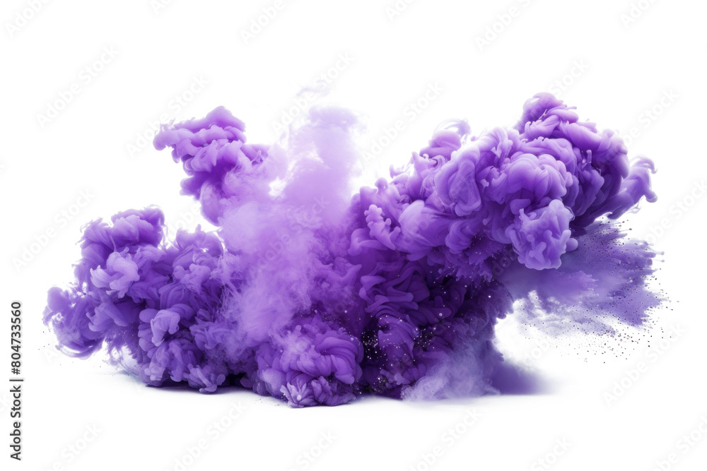 Obraz premium Vivid purple smoke cloud explosion on transparent background.
