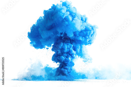 Vivid blue ink clouds dispersing on transparent background.