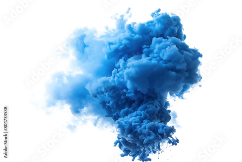 Vivid blue ink clouds dispersing on transparent background.