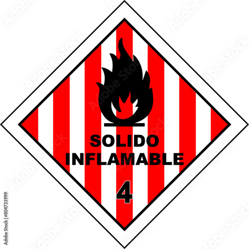 vm4, sólido inflamable, 4, pictograma, vector, imagen, indicar, anuncio, aviso, señalética, icono, símbolo, ilustración, seguridad, inflamable, peligro, sólido, signo, convencional, normatividad