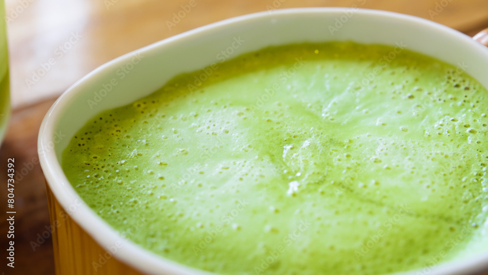 creamy matcha latte with honey. Generative Ai creamy matcha latte with honey. Generative Ai