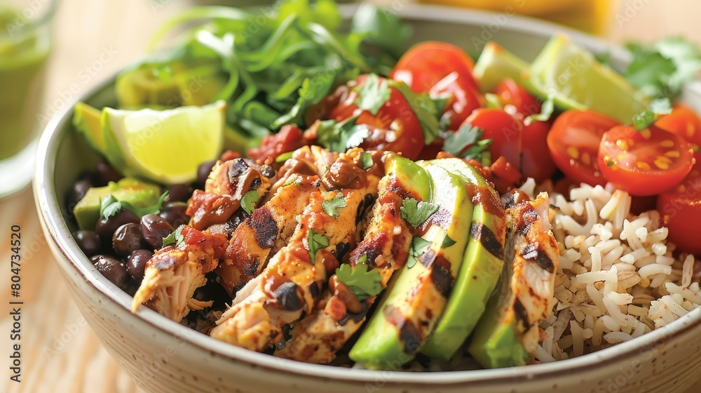 Indulge in a mouthwatering Mexican Chicken Salad Bowl featuring creamy avocado hearty black beans juicy tomatoes and flavorful chipotle spiced rice Indulge in a mouthwatering Mexican Chicken Salad Bowl featuring creamy avocado hearty black beans juicy tomatoes and flavorful chipotle spiced rice