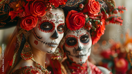 Young couple dressed for Mexico's Day of the Dead (El Dia de Muertos) 