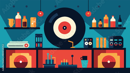 The deep bass vibrations from the vinyl set can be felt throughout the entire music bar adding to the immersive experience. Vector illustration