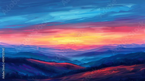 Vibrant landscape sunset colorful hills