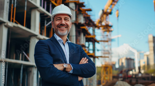 engineer standing confidently at construction site