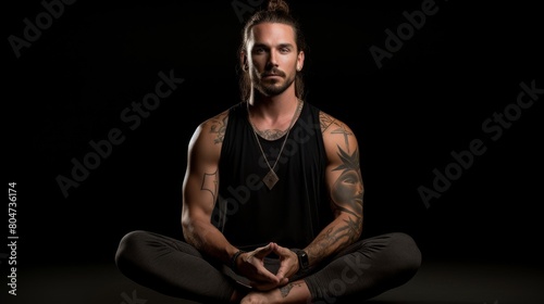 Man With Long Hair Sitting in Yoga Pose