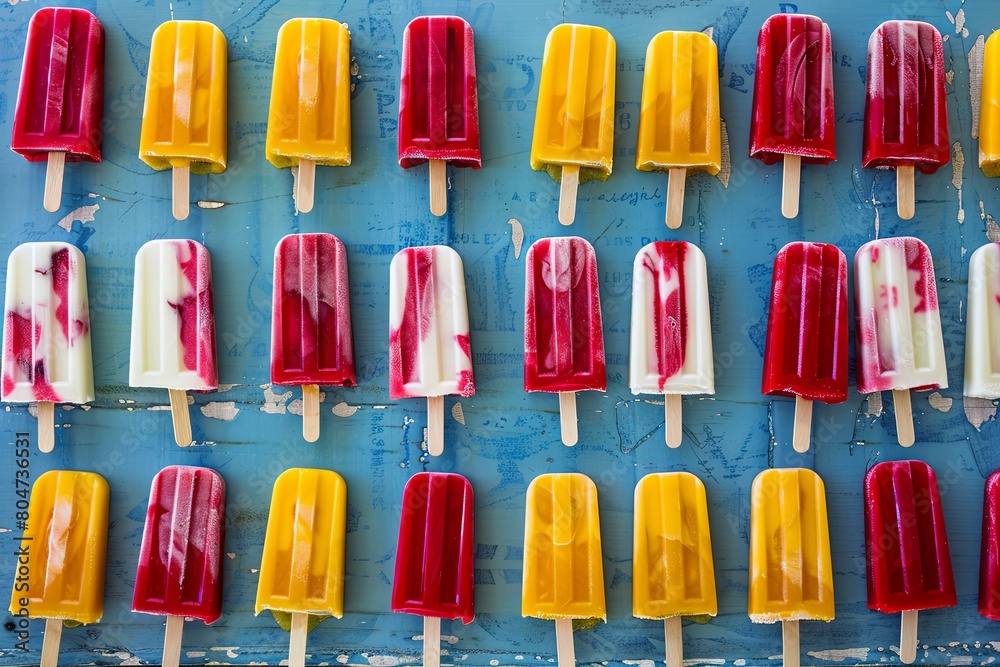 Colorful Array of Red, Yellow, and White Popsicles Colorful Array of Red, Yellow, and White Popsicles