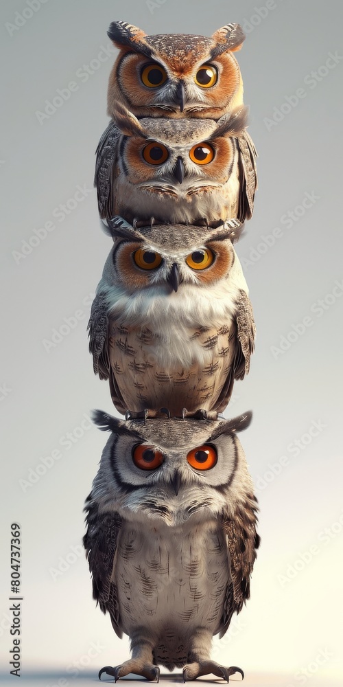 Stack of Owls Perched Together Stack of Owls Perched Together