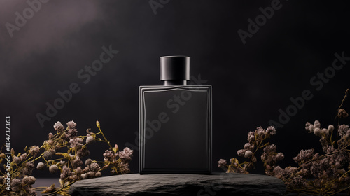bottle of perfume with flower, mockup isolated