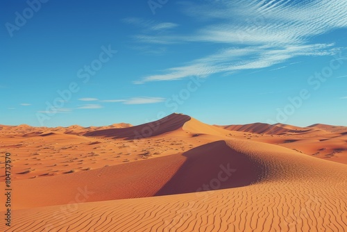 Majestic Sand Dunes in Desert Under Blue Sky