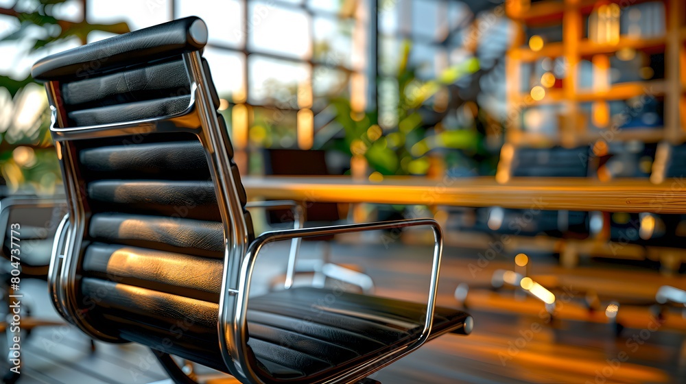 Modern Office with Stylish Furniture, Empty Executive Chair in Focus. Comfortable Workspace. Corporate Environment Design. AI Modern Office with Stylish Furniture, Empty Executive Chair in Focus. Comfortable Workspace. Corporate Environment Design. AI