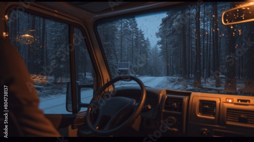 Man Driving Truck on Snow-Covered Road