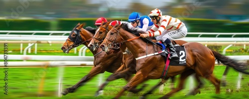 Dynamic capture of horse racing action with jockeys striving to win in a high-stakes competition © amazingfotommm