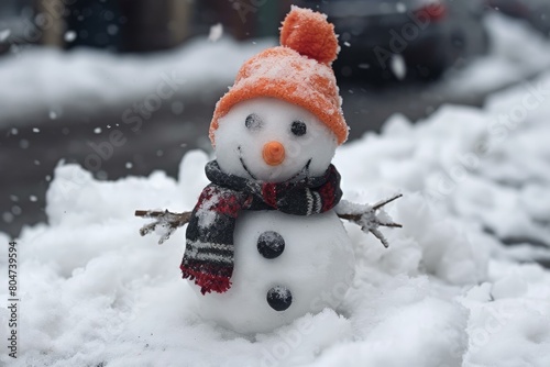 Little snowman. Wintry season outdoor snow activity. Generate ai