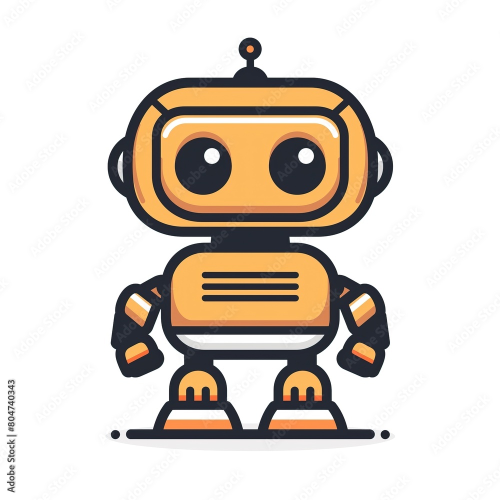 Minimalistic cartoon little robot in vector 2D style on a white background Minimalistic cartoon little robot in vector 2D style on a white background