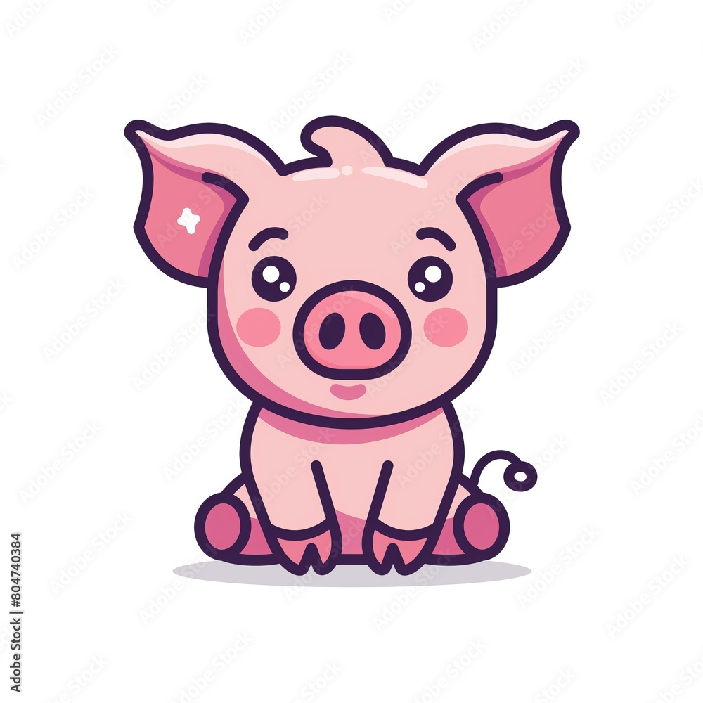 Naklejka premium Minimalistic cartoon cute pig in vector 2D style on a white background