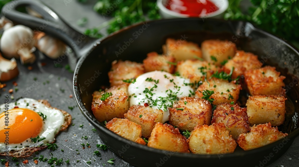 freshly fried hash browns in a breakfast. Generative Ai freshly fried hash browns in a breakfast. Generative Ai