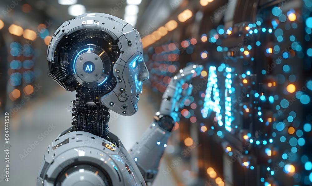 Fototapeta premium Artificial intelligence robots control futuristic data