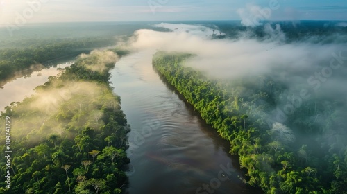 great amazon river with fog in high resolution