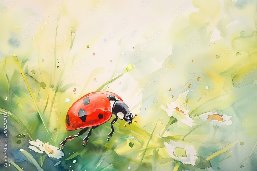 Watercolor painting of a ladybug in spring. Watercolor painting of a ladybug in spring.