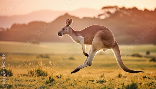 wild kangaroo jumping at the field photo