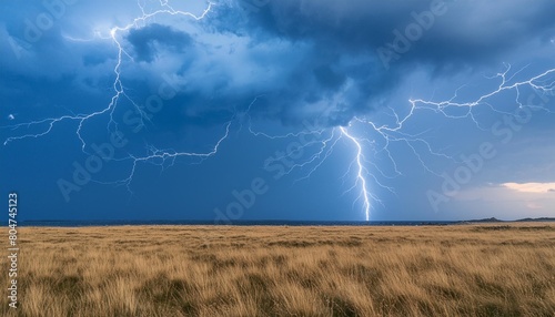 beautiful natural background with a flash of lightning in dark blue clouds during thunderstorms