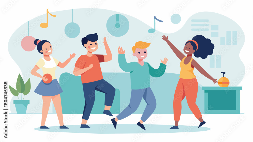 Fototapeta premium A dance class designed for individuals with sensory processing disorder featuring soft lighting and music and textured props for a comfortable and. Vector illustration