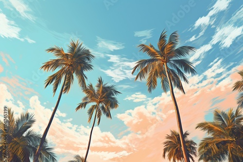 Palm trees in front of blue tropical sky  illustration