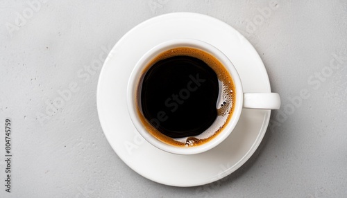 white coffee cup mug with hot black coffee isolated design element top view flat lay