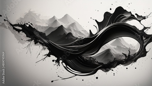 abstract black in splash paint brush strokes stain grunge isolated on clear background japanese style with generative ai