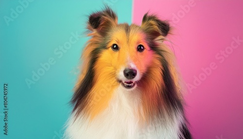 adorable shetland sheepdog dog in pop art style painting minimal photo