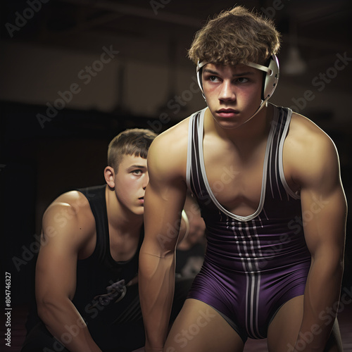 Resilience in Action: 19-Year-Old Wrestler in Purple Singlet Rises from Scramble on the Mat