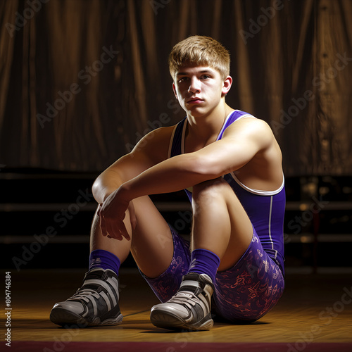 Anticipation Builds: 19-Year-Old College Wrestler Sits on Wrestling Mat, Ready for the Season to Begin in Photoshoot Prelude