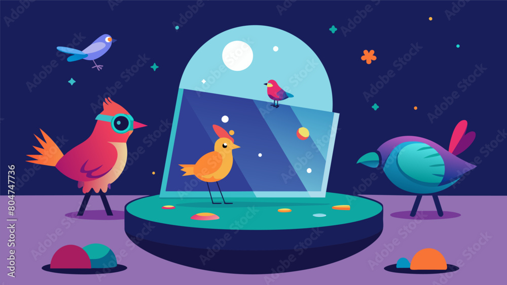 Fototapeta premium A tingedge smart mirror designed specifically for aviary entertainment complete with virtual reality games and realtime social interactions.. Vector illustration