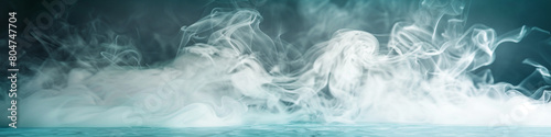 Misty white smoke abstract background rises from a deep turquoise floor.