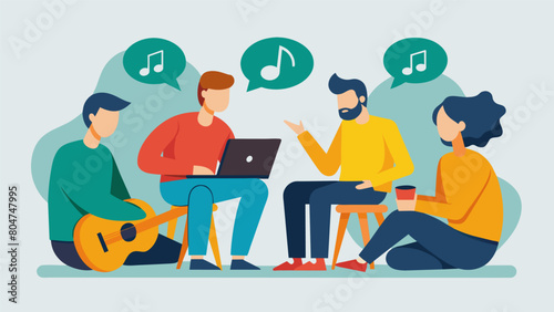 In between songs the band engages in discussions about the albums concept and creation giving fans a deeper insight into their creative process. Vector illustration