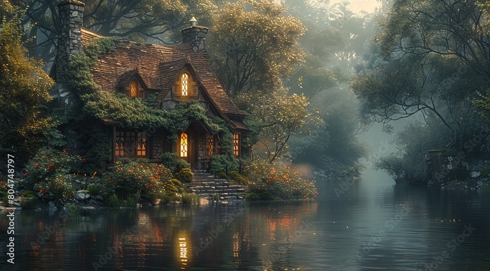 A house on the bank of an overgrown river, photorealistic, cinematic --ar 128:71 --stylize 750 Job ID: cd57d485-69c7-4f56-9260-3d493f429933