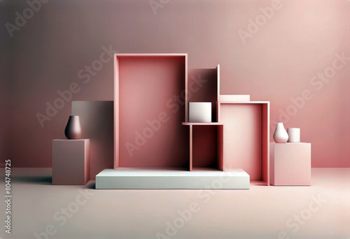 'abstract podium Minimal showcase scene cosmetic shades shape 3d composition background mock geometric pink cube product step pedestal pastel rendering pastel empty poduim three-dimensional' © akkash jpg