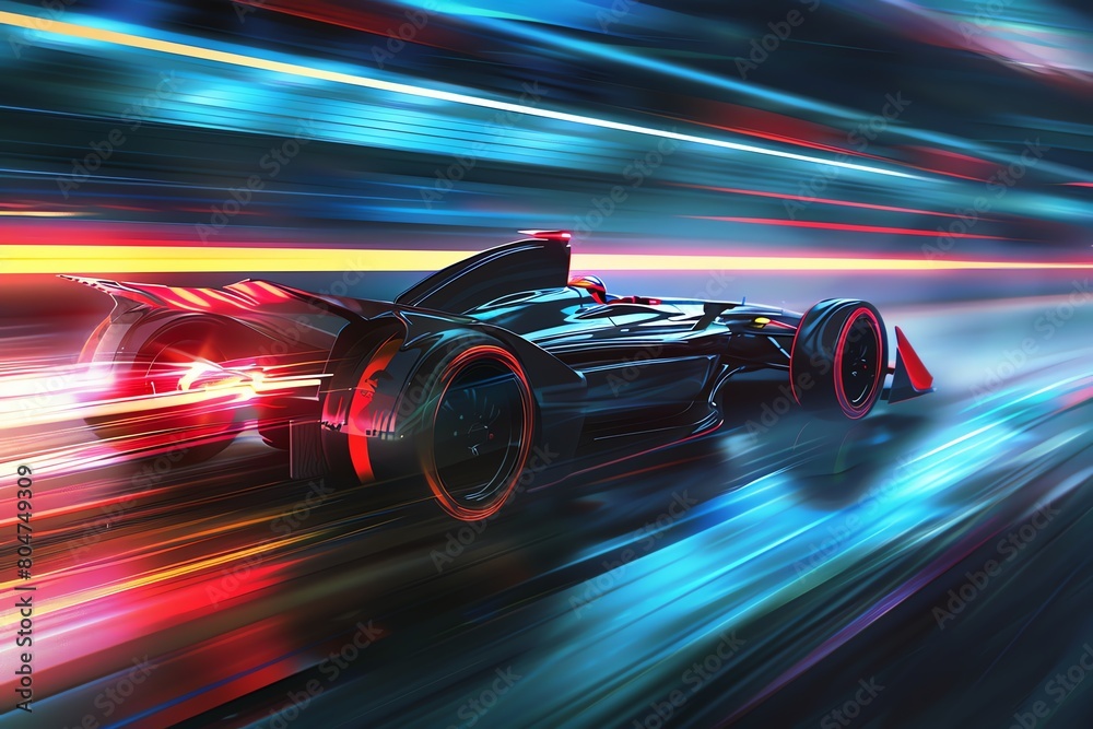 Illustrate the dynamic force of a speeding race car Illustrate the dynamic force of a speeding race car