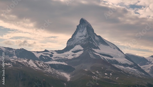 view to the majestic matterhorn mountain in front of cloudy sky