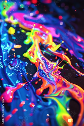 Colorful abstract painting with bright neon colors.